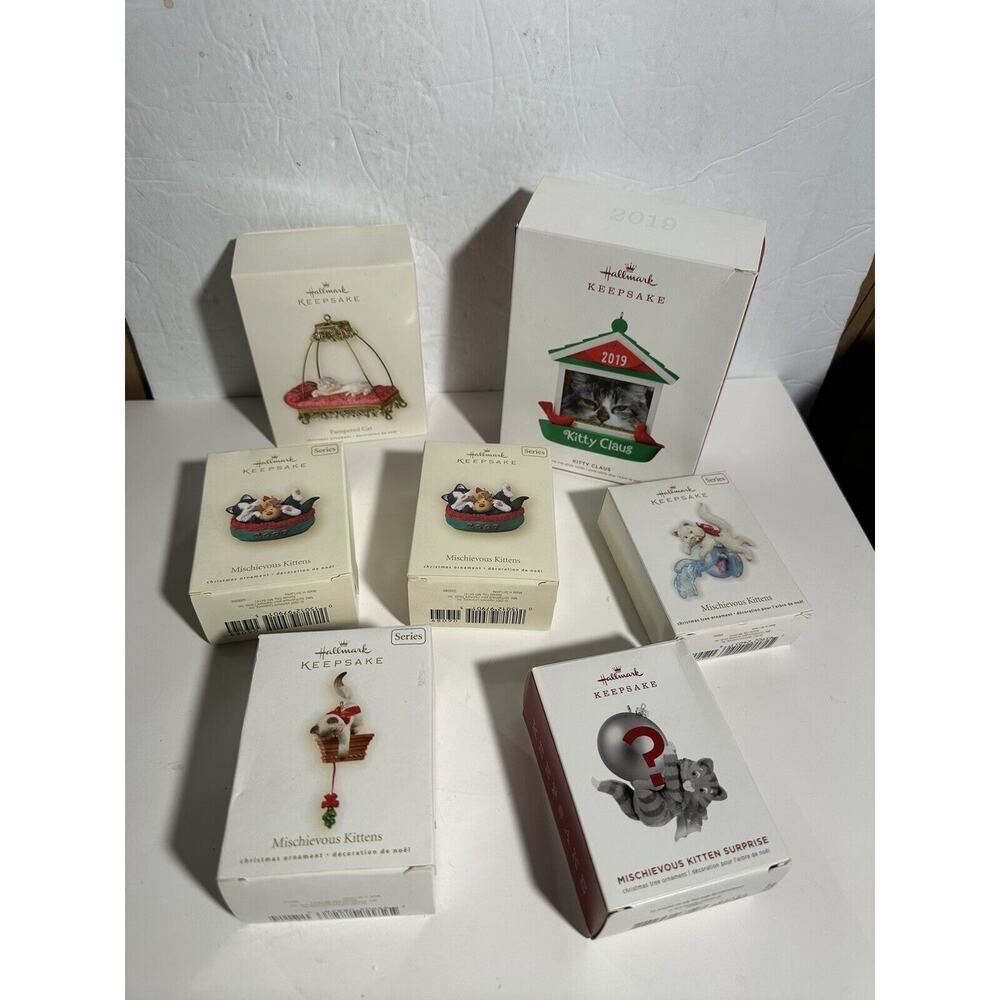 Lot 7 Hallmark Keepsake Cats Claus Series Mischievous Kitten + Surprise Ornament